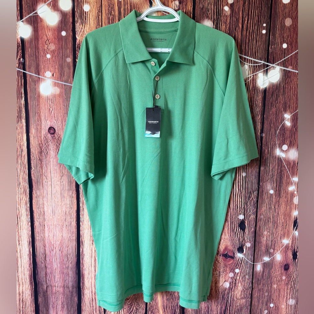 Ashworth Classic Green Polo Golf Shirt Moisture Wicking Anti Snag Anti Smell NWT